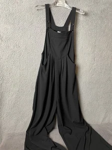 Overalls Romper Womens M Black Knit Jumpsuit Adj Straps Pockets Lounge Comfy - Picture 1 of 15