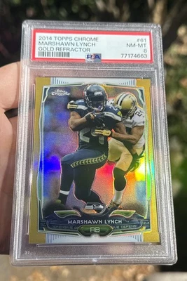 MARSHAWN LYNCH 2014 TOPPS CROMO 61 TARJETAS REFRACTOR ORO #/50 PSA 8 SEAHAWKS Foto 1 de 3