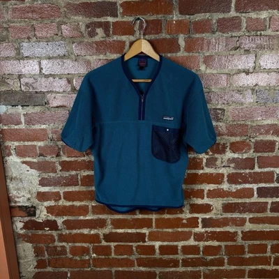 复古 Patagonia Capilene 衬衫男式中号羊毛半拉链网眼口袋美国 90 年代 — 第 1/4 张图片