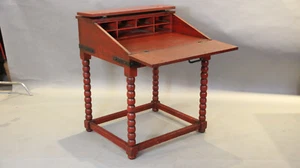 Signed Monterey Spanish Revival Fold-down Old Red Desk With Iron - Picture 1 of 11