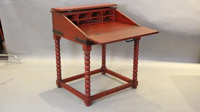 Signed Monterey Spanish Revival Fold-down Old Red Desk With Iron - Image 1 of 4