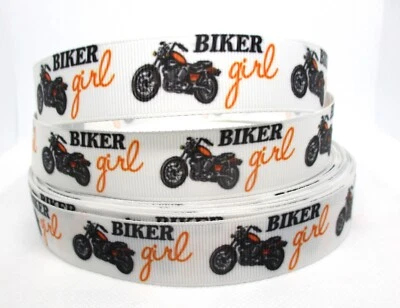 Biker Girl 7/8" Grosgrain Ribbon ~YOUR CHOICE: 5 or 10 Yard (Motorcycle) - Image 1 of 3