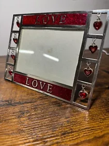Love Anniversary Metal photo frame Red hearts Rubies (Silver, 7x5) - Picture 1 of 7