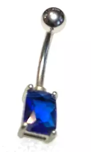 Bauchring gemmt Smaragdschliff blau nicht baumelnd Marine Stahl - Bild 1 von 3