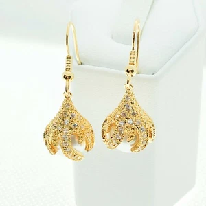 E3457 White Yellow Gold Plated Women Fashion Jewelry Pearl Drop Dangle Earring - Picture 1 of 8