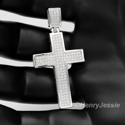 MEN SOLID 925 STERLING SILVER ICY BLING CUBIC ZIRCONIA CROSS CHARM PENDANT*SP1 - Image 1 of 4