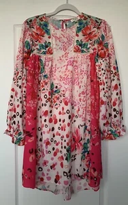 Umgee Minikleid Rosie Cheetah Damen S Blumen Rosa Fuchsia Etuikleid Langarm - Bild 1 von 10