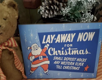 RARE HTF COPY OF VINTAGE STYLE CHRISTMAS ADVERTISING WESTERN FLYER SANTA SIGN - Image 1 of 4