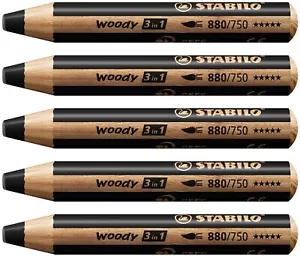STABILO Multi-Talented Pencil woody 3 in 1 - Pack of 5 - Black - Picture 1 of 8