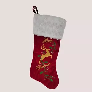 St Nicks Choice Weihnachtsstrumpf Rentier und Stechpalme Frohe Weihnachten T08 - Bild 1 von 7