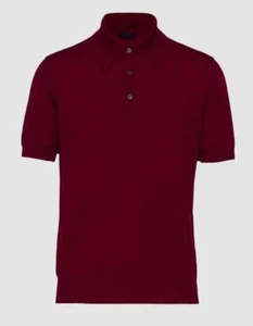$960 Prada Men Red Wool Knit Short-Sleeve Button Polo Shirt Top Size IT 52 US 42 - Picture 1 of 4