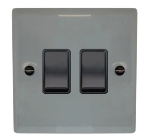 G&H SLG2B Spectrum Plate Light Grey 2 Gang 1 or 2 Way Rocker Light Switch - Imagen 1 de 1