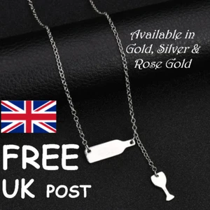WEINFLASCHE & GLAS ANHÄNGER HALSKETTE - NUR NOCH GOLDFARBEN - UK-Verkäufer - Bild 1 von 6