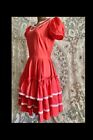 VTG 60s Fit & Flare Dress w Tiered Circle Skirt in Watermelon & Pouf Sleeves S