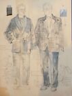 Vintage theatre men costumes design gouache/pencil painting
