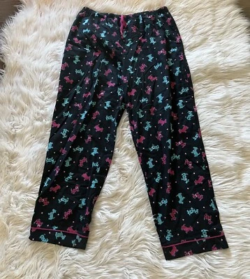 Women’s Pajama Bottoms Large Classic Elements Black Scottie Dog Pink Blue Pants - Image 1 of 4