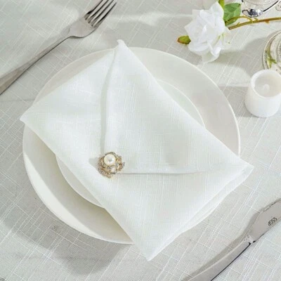 5 WHITE 20" Faux Burlap TABLE NAPKINS Premium Polyester Party Linens - Image 1 of 4