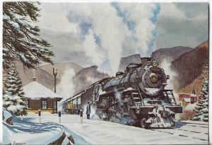 NOS LEANIN' TREE Christmas Card 7.25x5.5 Train Station Stop for the B & O - Picture 1 of 3