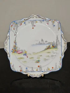 Antique Star Paragon Hand Painted Gainsborough 9 1/2" Tab Handled Cake Plate - Picture 1 of 14