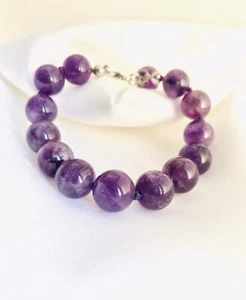 Bracciale ametista naturale montato a nodi su argento 925 rodiato mm 12 - Foto 1 di 3