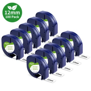 100 Pack 91330 12mm White Paper Label Tape Dymo LetraTag Refills LT-100H 100T XM - Bild 1 von 9