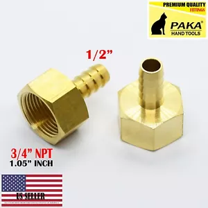 1/2 HOSE BARB X 3/4 FEMALE NPT Brass Pipe Fitting NPT Thread Gas Fuel Water Air - Picture 1 of 2