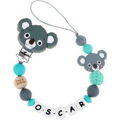Personalised Koala Dummy Clips Silicone Holder Chain for Shower Gifts - Image 1 of 4