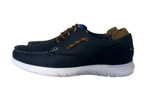 POD Laurence Mens Boat Shoes Casual Leather Shoes Navy Blue - Picture 1 of 8