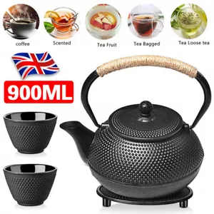 Japanese Imperial Dots Black Cast Iron Teapot Set With Trivet and 2 Cups UK. - Picture 1 of 10