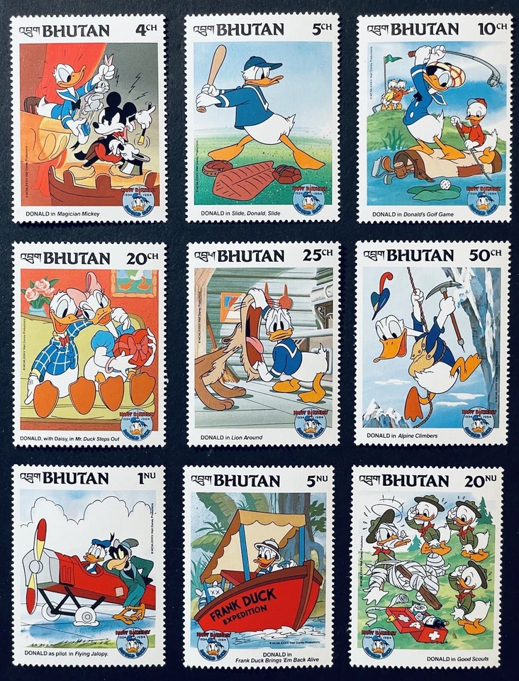 JUEGO DE ESTAMPILLAS DE BUTÁN DONALD DUCK 50 ANV DISNEY 1984 MNH SCOUTS GOLF BÉISBOL LEÓN Foto 1 de 1