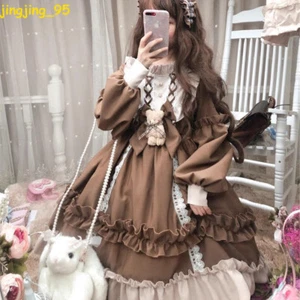 Vintage Lolita Dress Sweet Long Sleeve Cute Bow Elegant Exquisite Princess Skirt - Picture 1 of 9