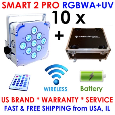 10 x LED Uplighting + CASE - 9x18W RGBWA+UV Battery Powered Par can DJ Uplights - Image 1 of 4
