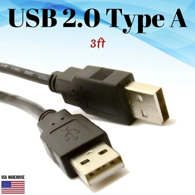 3ft USB 2.0 Type A Male to A Male Black Cable - High Speed Data Transfer Charger - Image 1 of 4