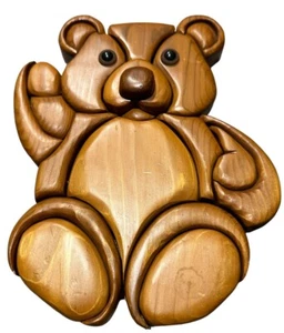 Teddy Bear Wall Art Wood Intarsia 3D Collectible Unique 10” X 8” - Picture 1 of 5