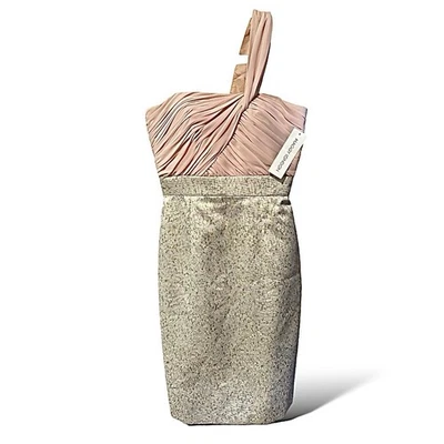 Vestido de Cóctel Maggy London Un Hombro Plisado Corpiño Metálico Brocado Talla 2 Foto 1 de 4
