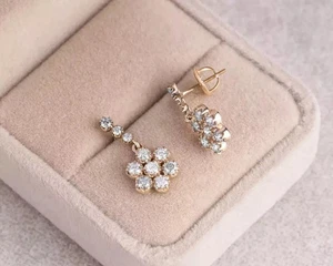2.20Ct Round Cut Moissanite Flower Drop/Dangle Earring 14k Yellow Gold Plated - Picture 1 of 3