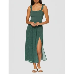 NEW Abercrombie & Fitch Green White Polka Dot Ruffle Smocked Midi Dress Size M - Picture 1 of 10