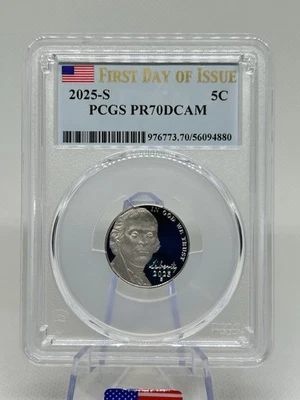 2025-S First Day Of Issue 5c PCGS PR70DCAM ! Brilliant 🇺🇸✨💯 - Image 1 of 3