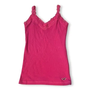 Hollister Y2K 2000er Hot Pink Coquette zierliches Cami Tank Top Spitzenbesatz Gr. Large - Bild 1 von 5