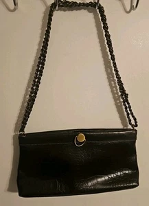 Bolso de Mano Bueno Vintage Años 90 Marrón Cuero Vegano con Correas de Cadena - Imagen 1 de 3