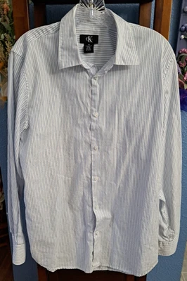 Calvin Klein Men's Big Tall M Blue White Stripe Dress Shirt Button-Down Collared - Image 1 of 4