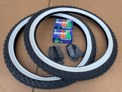 Pair 20 x 2.125 Bike Black/White Wall Tires INNOVA Fat BMX Classic Knobby Tread - Image 1 of 4