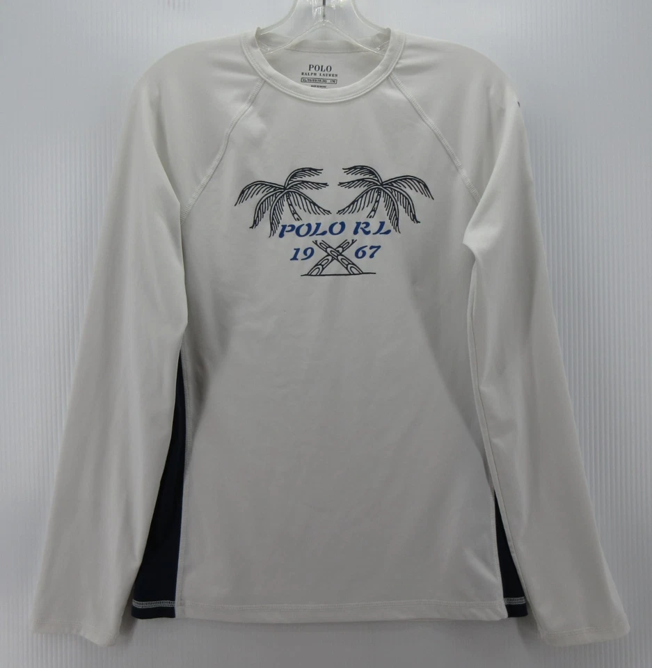 Ralph Lauren Polo Shirt Shirt Boys XL White Rash Guard Surf Spell Out Graphic * - Imagem 1 de 4