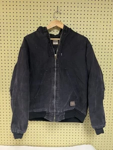 CE Schmidt Mens Canvas Jacket Black Large Hooded Workwear Distressed Faded - Picture 1 of 13