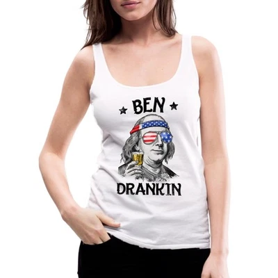 Divertidas camisetas del 4 de julio Ben Drankin Benjamin Franklin camiseta sin mangas premium para mujer” Foto 1 de 4