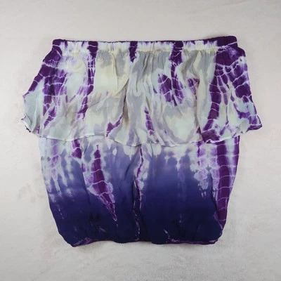 Vintage Y2K Young Fabulous & Broke Purple Tie Dye Ruffle Tube Top Sz S Beachy - Image 1 of 4