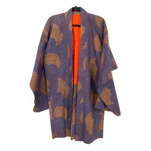 Bata kimono vintage talla única para la mayoría azul rojo marrón estampado tejido *SIN CINTURÓN - Imagen 1 de 4