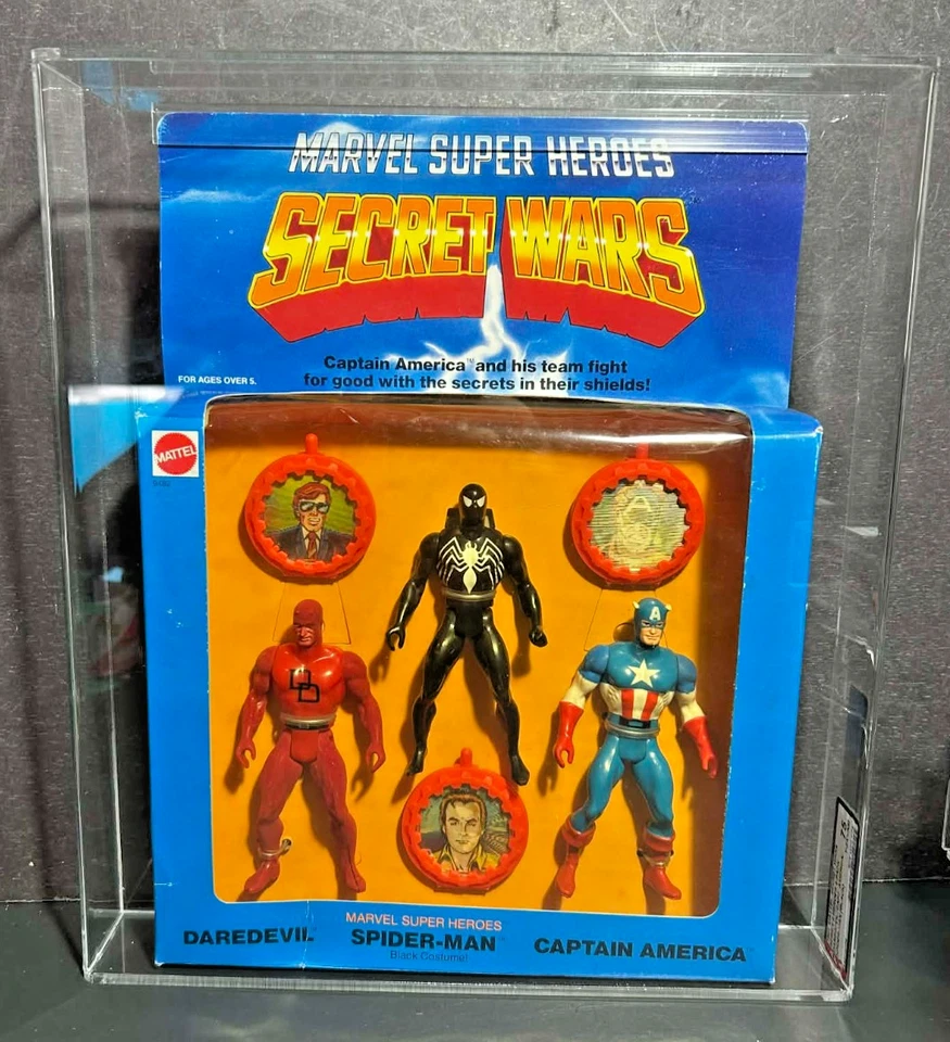 老式 1984 年美泰秘密战争英雄礼品套装黑色蜘蛛侠 3 包 AFA 75 — 第 1/4 张图片