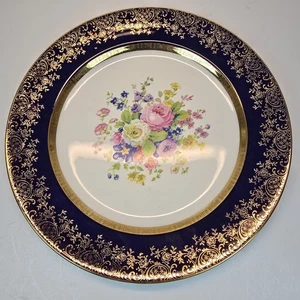Vintage Blue Century Floral Dinner Plates 10" Salem USA 24k Gold Trim Collector - Picture 1 of 17