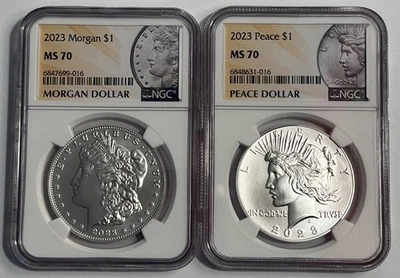 2023 P Morgan & Peace Silver Dollar $1 Uncirculated Coins NGC MS70 - Image 1 of 4